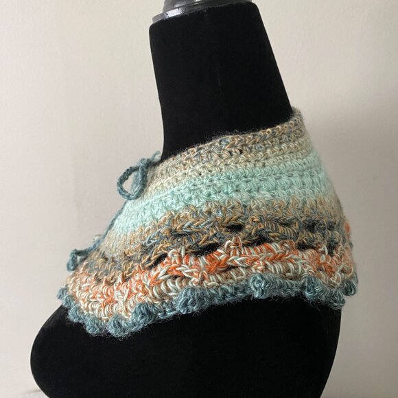 Handmade Crochet Blue Orange Multicolour Wool Blend Collar Neckwear Accessory - Picture 3 of 6